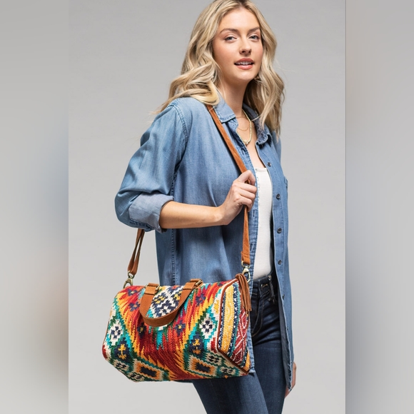 Handmade Boho Chic Boston Bag / Satchel - Navajo Aztec Inspired Design - Picture 2 of 15